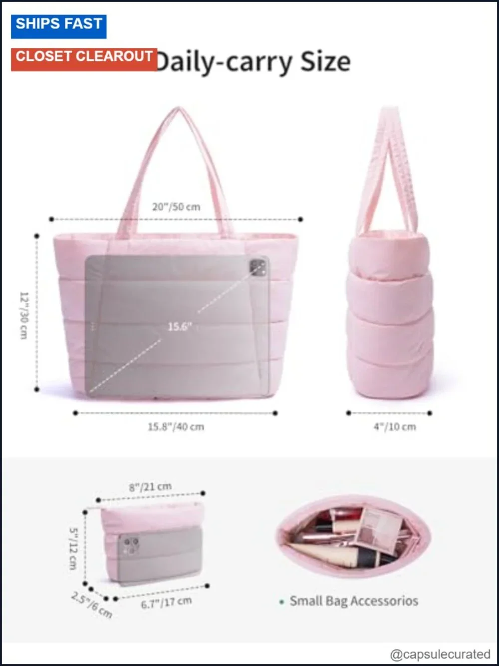 Nylon Quilted Puffer Tote Bag Work Nurse Teacher Travel Gym Tote